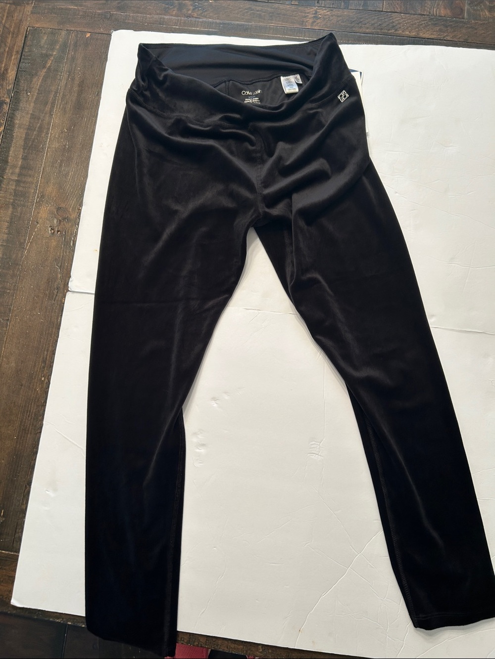 Calvin Klein Black Velvet Velour Leggings Women’s Size L High Rise Stretch NWT